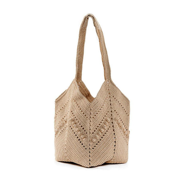 Daniela Knotted Crochet Shoulder Tote Tan