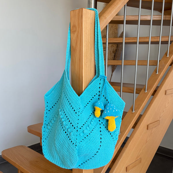 Daniela Knotted Crochet Shoulder Tote Turquoise