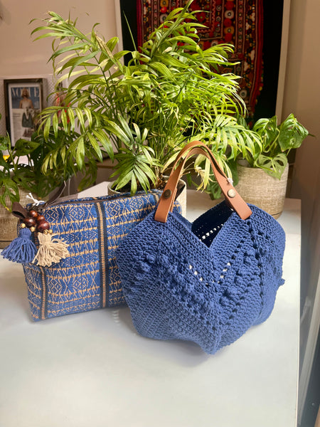 Daniela Mini Knotted Crochet Tote Indigo