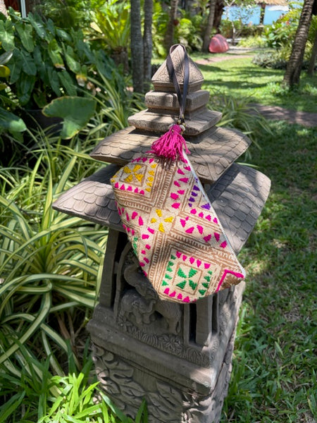 Viet Batik Puka Tassel Wristlet Sand