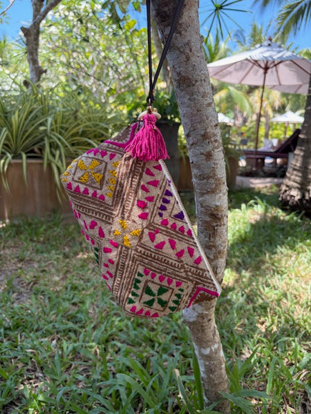 Viet Batik Puka Tassel Wristlet Sand
