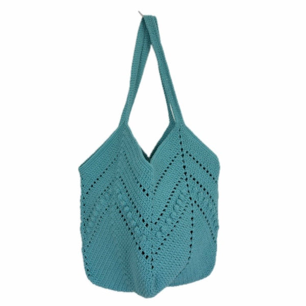 Daniela Knotted Crochet Shoulder Tote Turquoise