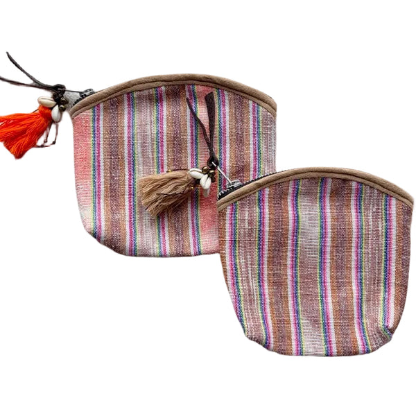 Mini Tassel Pouch Samui Stripe Orange and Tan