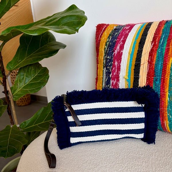 Valerie Fringe Wristlet Clutch Indigo