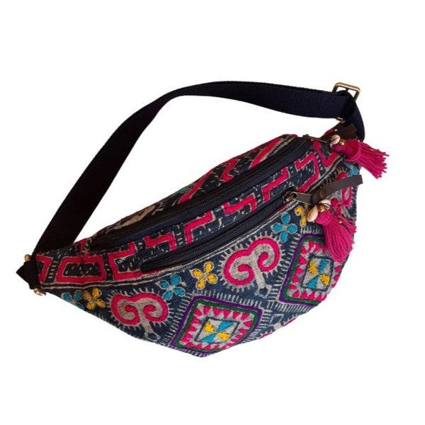 Viet Batik Sling Bag Indigo / Pink