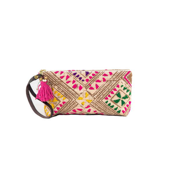 Viet Batik Puka Tassel Wristlet Sand