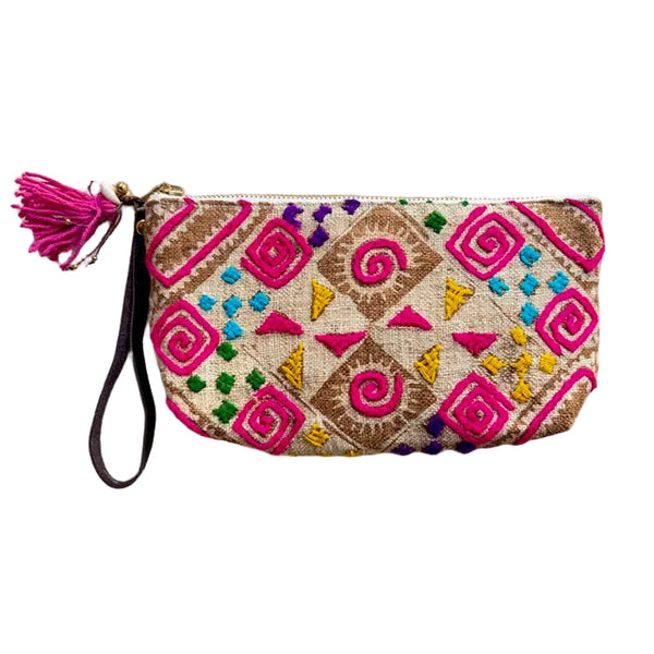 Viet Batik Puka Tassel Wristlet Sand/Pink