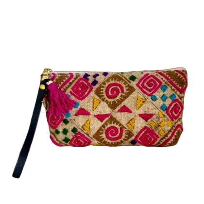 Viet Batik Puka Tassel Wristlet Sand/Pink