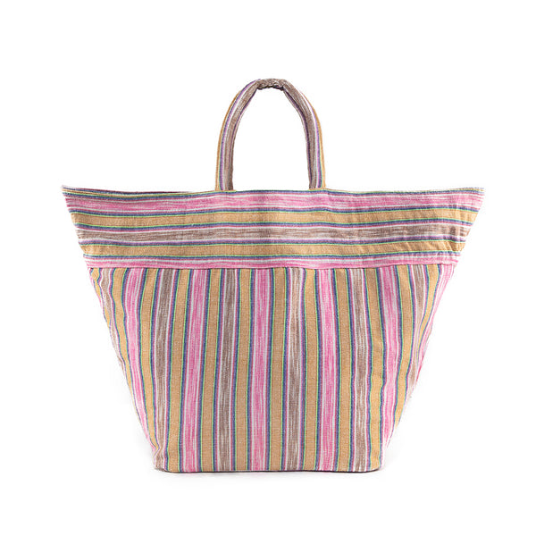 Samui Stripe Puka Tassel Beach Bag Sand/Pink