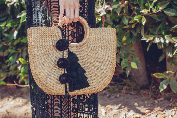 Basket S Tassel Pom Black - Pre Order for May Delivery