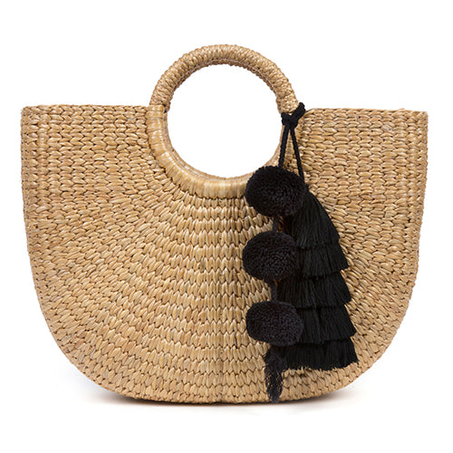 Basket S Tassel Pom Black - Pre Order for May Delivery