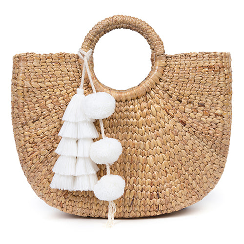 Basket S Tassel Pom White - Pre Order for May Delivery